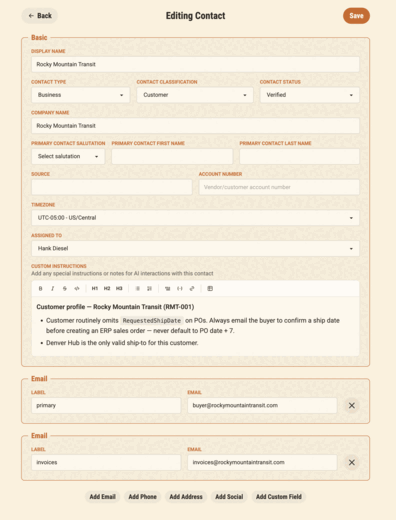 Paperwork contact profile and instructions