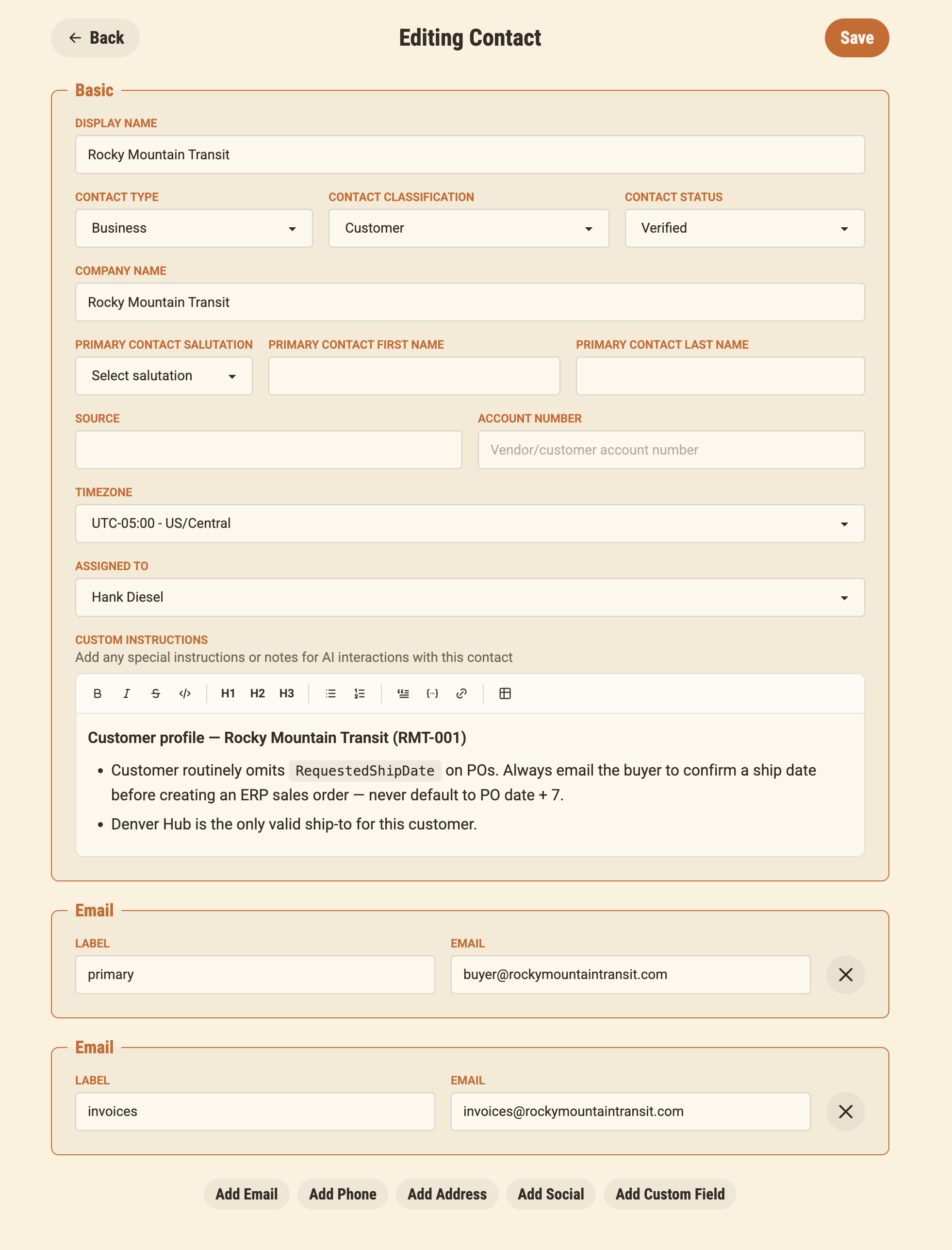 Paperwork contact profile and instructions